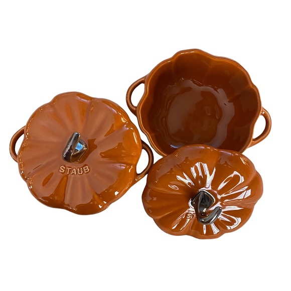Staub Pumpkin Cocotte  12.8 cm 5" Cinnamon Color Set of 2 New In Box 40511-555 - Picture 2 of 5